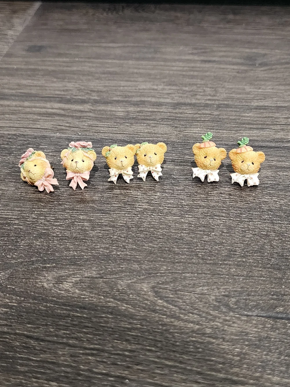 Vintage Enesco Cherished Teddies Earrings, Set Of 3